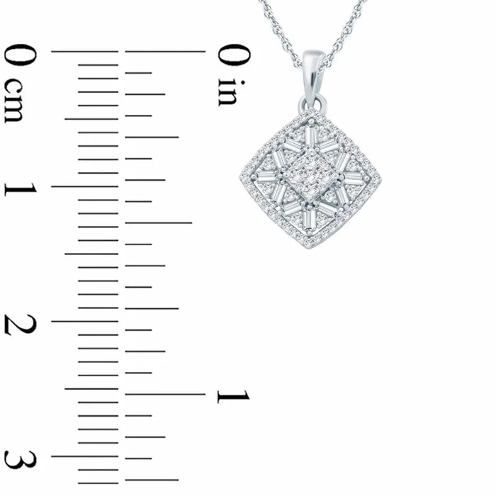 Necklaces 05 CT TW Composite Baguette and Round Natural Diamond Tilted Cushion Frame Pendant in 10K White Gold Goldia Necklaces 05 CT TW Composite Baguette and Round Natural Diamond Tilted Cushion Frame Pendant in 10K White Gold Goldia