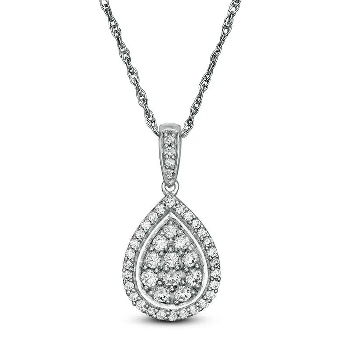 Necklaces 05 CT TW Composite Natural Diamond TeardropShaped Frame Pendant in 10K White Gold Goldia Necklaces 05 CT TW Composite Natural Diamond TeardropShaped Frame Pendant in 10K White Gold Goldia
