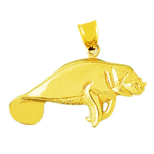 Necklaces 14K Gold 38MM Long Manatee Pendant Goldia