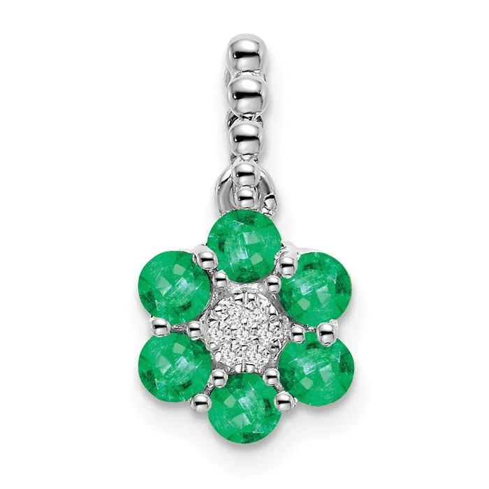 Necklaces 14k White Gold Emerald and Real Diamond Floral Pendant Goldia