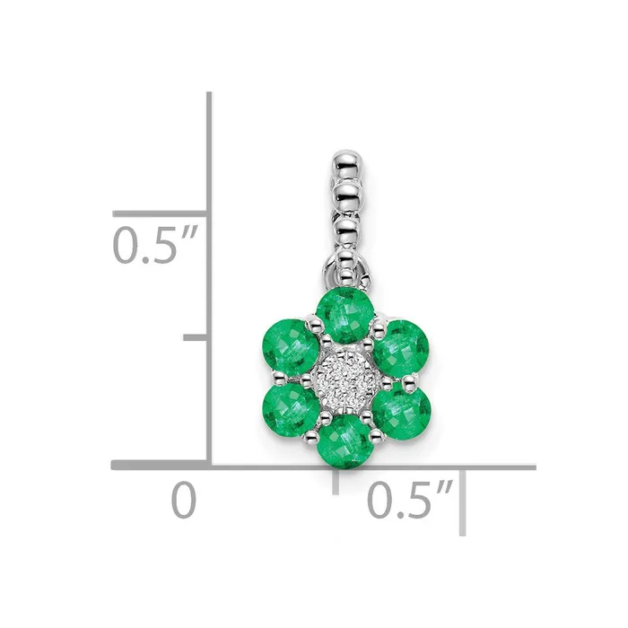 Necklaces 14k White Gold Emerald and Real Diamond Floral Pendant Goldia