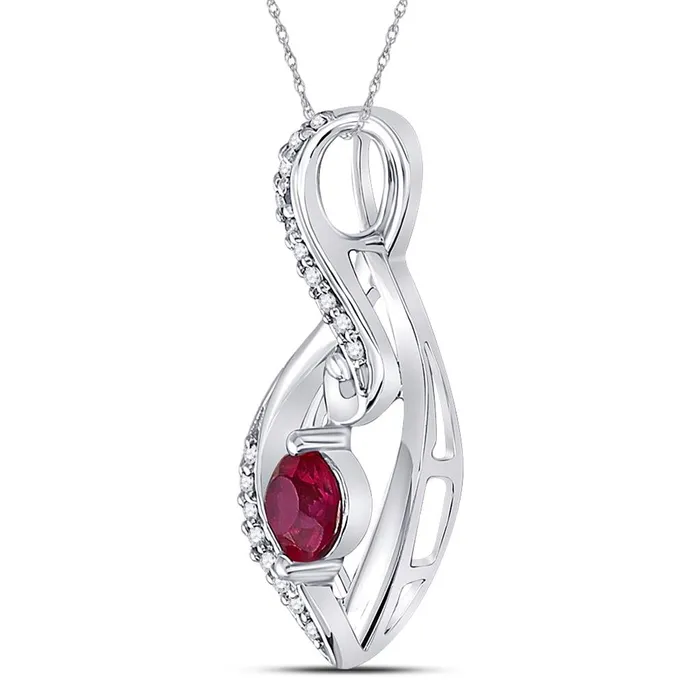 Necklaces 14k White Gold Round Created Ruby Solitaire Diamond Teardrop Pendant 110 Cttw gndatlanta