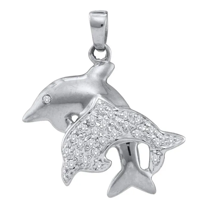 Necklaces 14k White Gold Round Diamond Double Dolphin Fish Animal Pendant 18 Cttw gndatlanta Necklaces 14k White Gold Round Diamond Double Dolphin Fish Animal Pendant 18 Cttw gndatlanta