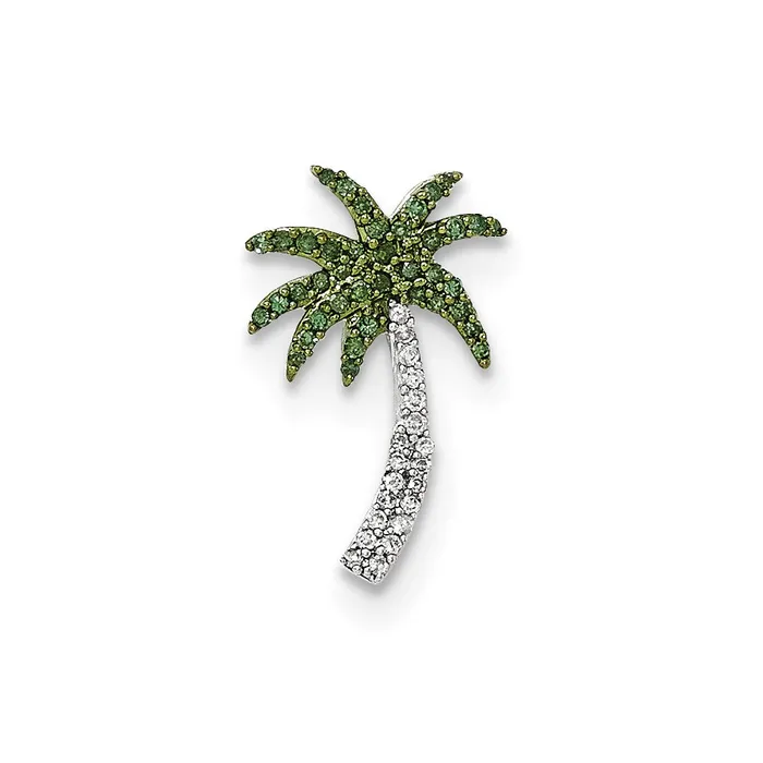 Necklaces 14k White Gold with White and Green Real Diamond Palm Tree Chain Slide Pendant Goldia Necklaces 14k White Gold with White and Green Real Diamond Palm Tree Chain Slide Pendant Goldia
