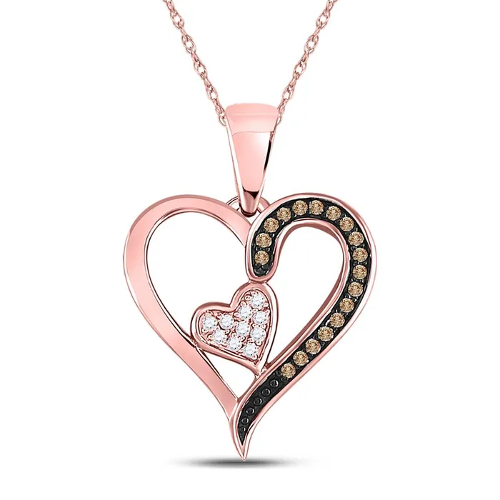Necklaces gndatlanta 10k Rose Gold Round Brown Diamond Heart Pendant 110 Cttw Necklaces gndatlanta 10k Rose Gold Round Brown Diamond Heart Pendant 110 Cttw