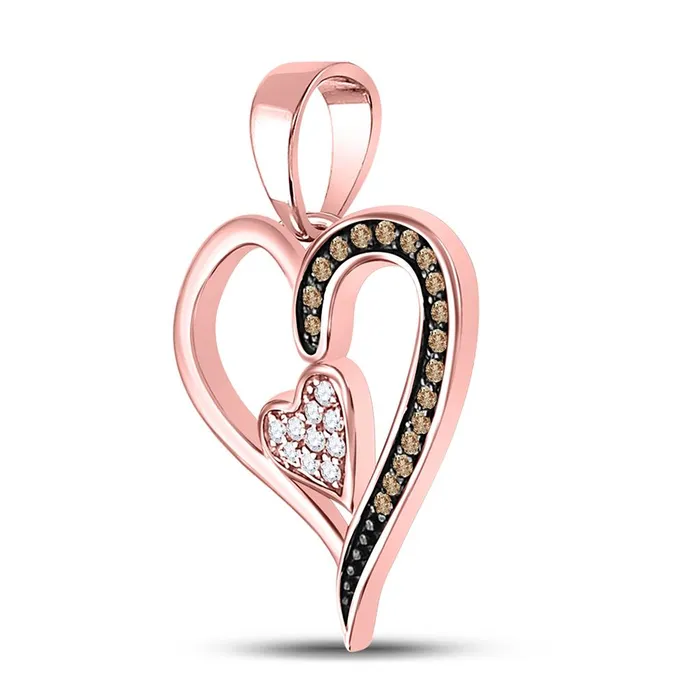 Necklaces gndatlanta 10k Rose Gold Round Brown Diamond Heart Pendant 110 Cttw