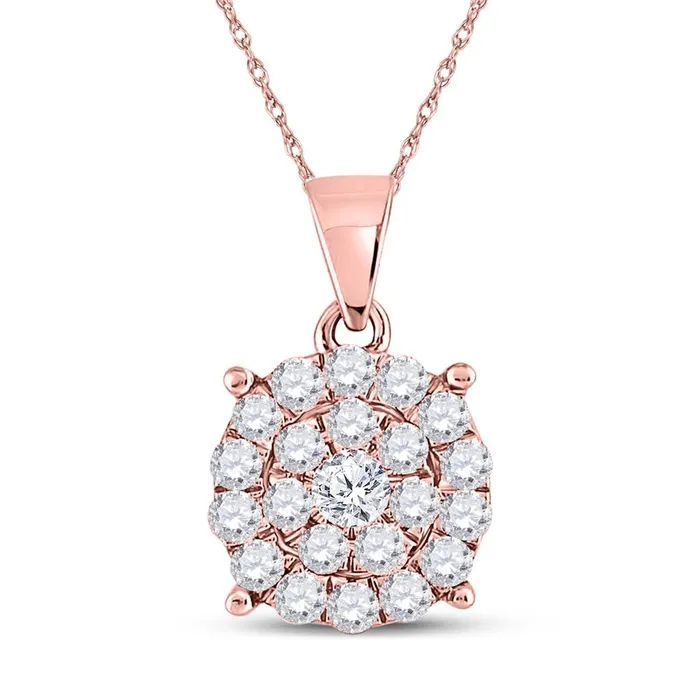 Necklaces gndatlanta 10k Rose Gold Round Diamond Cluster Pendant 1 Cttw Necklaces gndatlanta 10k Rose Gold Round Diamond Cluster Pendant 1 Cttw