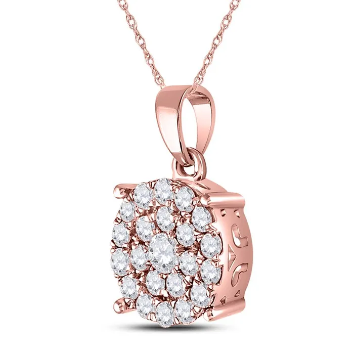 Necklaces gndatlanta 10k Rose Gold Round Diamond Cluster Pendant 1 Cttw