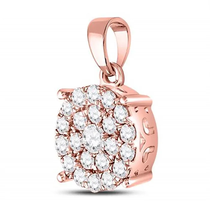 Necklaces gndatlanta 10k Rose Gold Round Diamond Cluster Pendant 1 Cttw