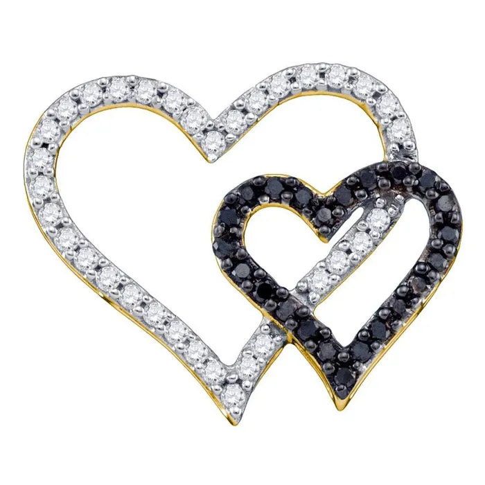 Necklaces gndatlanta 10k Yellow Gold Black Diamond Double Heart Pendant 12 Cttw Necklaces gndatlanta 10k Yellow Gold Black Diamond Double Heart Pendant 12 Cttw