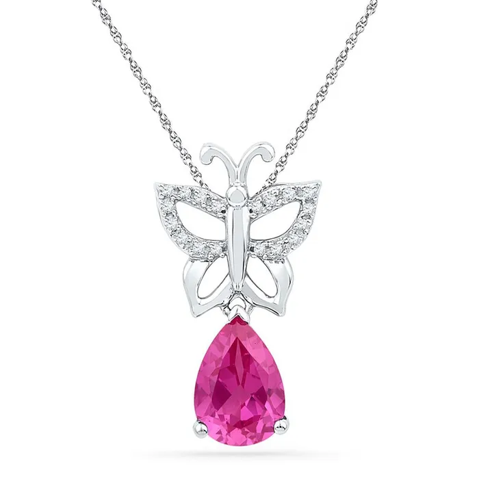 Necklaces gndatlanta 14k White Gold Pear Created Pink Sapphire Butterfly Bug Pendant 234 Cttw Necklaces gndatlanta 14k White Gold Pear Created Pink Sapphire Butterfly Bug Pendant 234 Cttw
