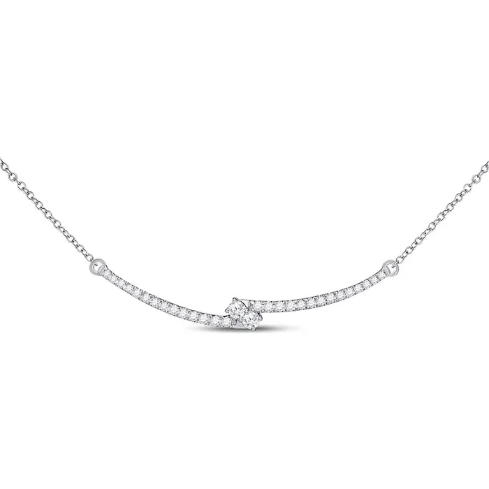 Necklaces gndatlanta 14k White Gold Round Diamond Curved Bar 2stone Necklace 1 Cttw Necklaces gndatlanta 14k White Gold Round Diamond Curved Bar 2stone Necklace 1 Cttw