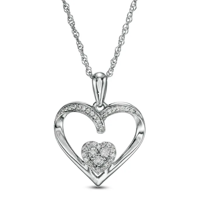 Necklaces Goldia 01 CT TW Composite Natural Diamond Double Heart Pendant in Sterling Silver Necklaces Goldia 01 CT TW Composite Natural Diamond Double Heart Pendant in Sterling Silver