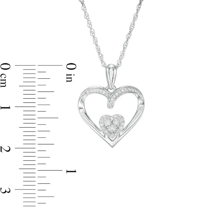 Necklaces Goldia 01 CT TW Composite Natural Diamond Double Heart Pendant in Sterling Silver Necklaces Goldia 01 CT TW Composite Natural Diamond Double Heart Pendant in Sterling Silver