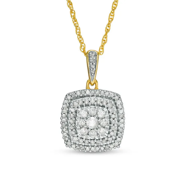 Necklaces Goldia 038 CT TW Composite Natural Diamond Double Cushion Frame Pendant in 10K Yellow Gold Necklaces Goldia 038 CT TW Composite Natural Diamond Double Cushion Frame Pendant in 10K Yellow Gold