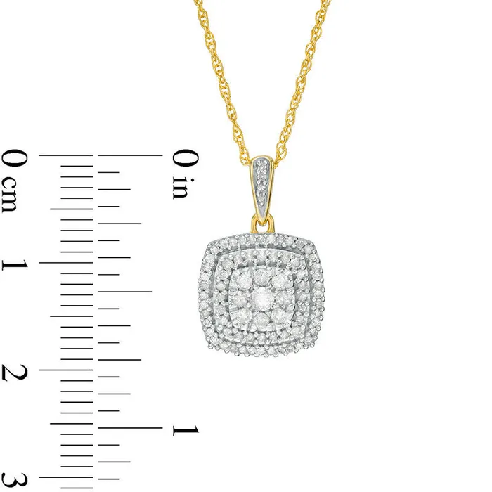 Necklaces Goldia 038 CT TW Composite Natural Diamond Double Cushion Frame Pendant in 10K Yellow Gold Necklaces Goldia 038 CT TW Composite Natural Diamond Double Cushion Frame Pendant in 10K Yellow Gold