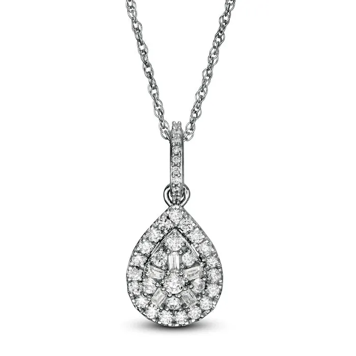 Necklaces Goldia 05 CT TW Composite Pear Natural Diamond Frame Pendant in 10K White Gold Necklaces Goldia 05 CT TW Composite Pear Natural Diamond Frame Pendant in 10K White Gold
