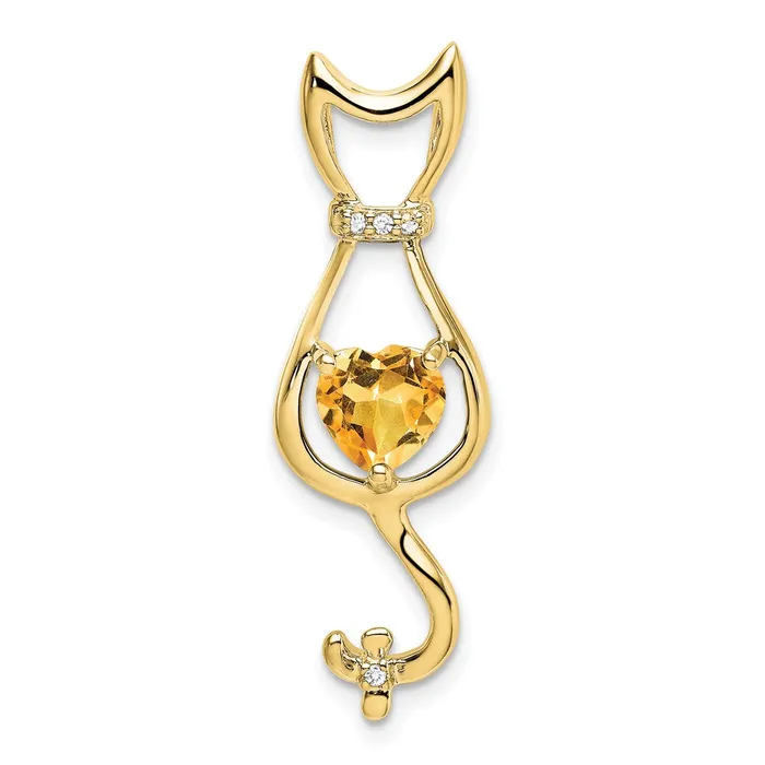 Necklaces Goldia 10K Yellow Gold Citrine and Real Diamond Cat Pendant