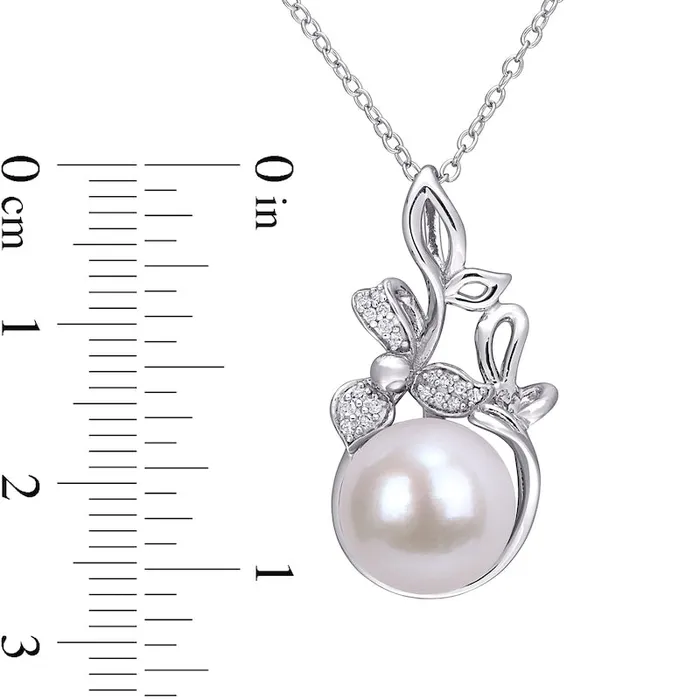 Necklaces Goldia 110120mm Cultured Freshwater Pearl and 007 CT TW Natural Diamond Flower Pendant in Sterling Silver Necklaces Goldia 110120mm Cultured Freshwater Pearl and 007 CT TW Natural Diamond Flower Pendant in Sterling Silver