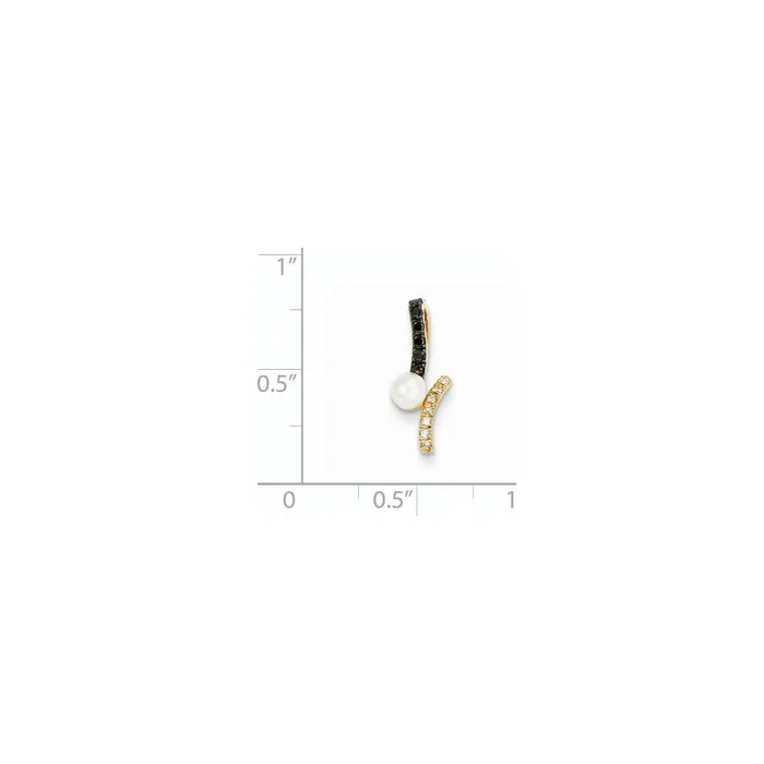 Necklaces Goldia 14K Yellow Gold Black u0026 White Real Diamond u0026 45mm Round FW Cultured Pearl Pendant