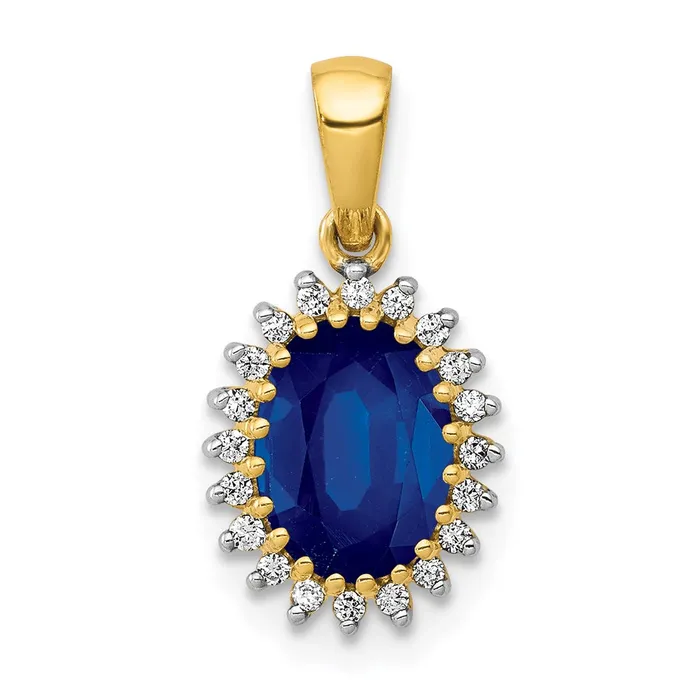Necklaces Goldia 14K Yellow Gold Real Diamond and Oval 130 Sapphire Pendant Necklaces Goldia 14K Yellow Gold Real Diamond and Oval 130 Sapphire Pendant