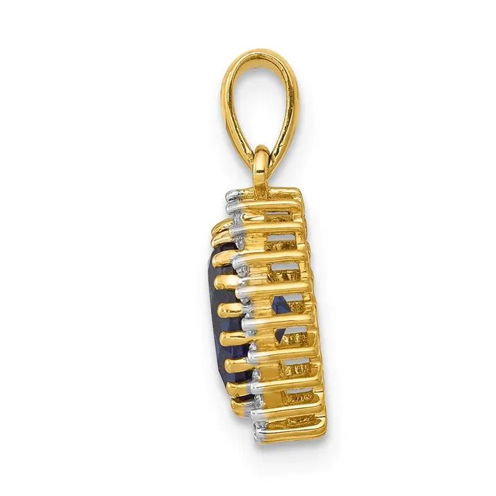 Necklaces Goldia 14K Yellow Gold Real Diamond and Oval 130 Sapphire Pendant