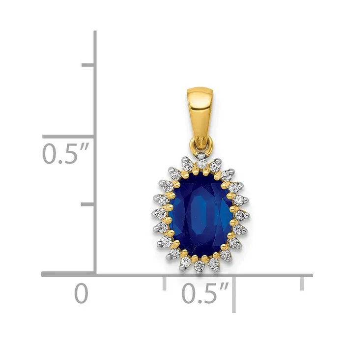 Necklaces Goldia 14K Yellow Gold Real Diamond and Oval 130 Sapphire Pendant