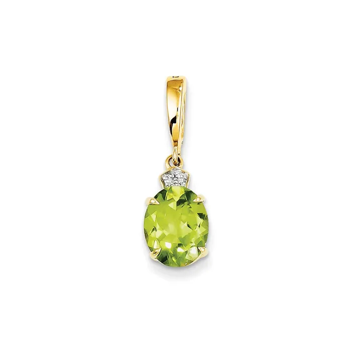 Necklaces Goldia 14K Yellow Gold Real Diamond and Peridot Oval Pendant