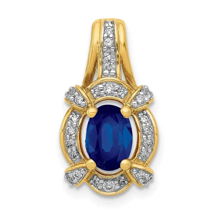 Necklaces Goldia 14K Yellow Gold Real Diamond and Sapphire Fancy Oval Pendant Necklaces Goldia 14K Yellow Gold Real Diamond and Sapphire Fancy Oval Pendant