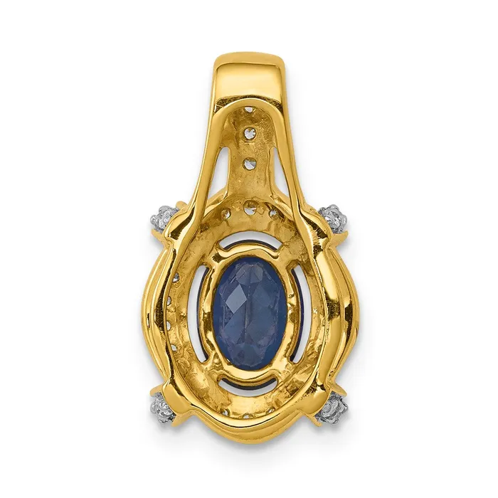 Necklaces Goldia 14K Yellow Gold Real Diamond and Sapphire Fancy Oval Pendant