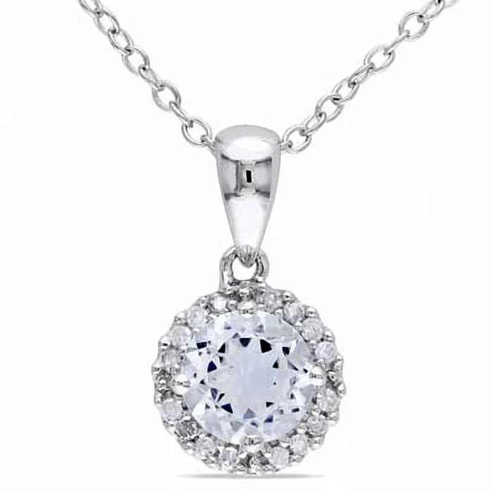 Necklaces Goldia 60mm Aquamarine and Natural Diamond Accent Frame Pendant in Sterling Silver Necklaces Goldia 60mm Aquamarine and Natural Diamond Accent Frame Pendant in Sterling Silver