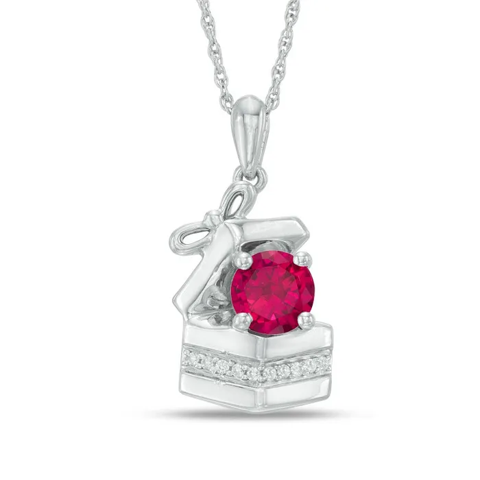 Necklaces Goldia 60mm LabCreated Ruby and Diamond Accent Gift Box Pendant in Sterling Silver Necklaces Goldia 60mm LabCreated Ruby and Diamond Accent Gift Box Pendant in Sterling Silver
