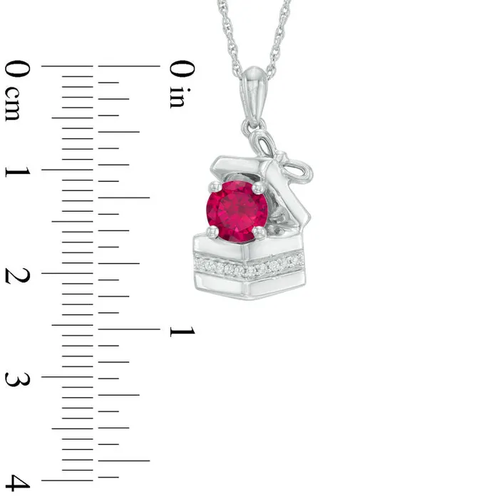 Necklaces Goldia 60mm LabCreated Ruby and Diamond Accent Gift Box Pendant in Sterling Silver Necklaces Goldia 60mm LabCreated Ruby and Diamond Accent Gift Box Pendant in Sterling Silver