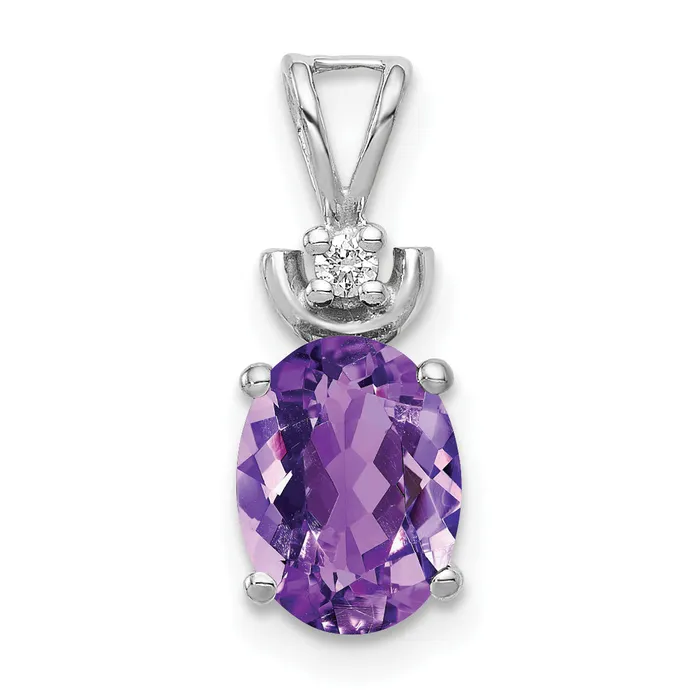 Necklaces Goldiacom 14k White Gold 8x6mm Oval Amethyst VS Diamond Pendant
