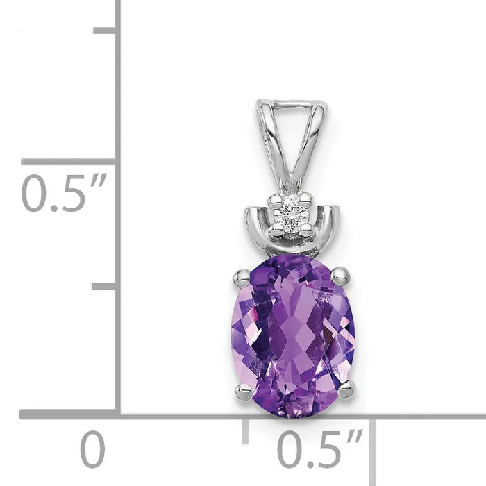 Necklaces Goldiacom 14k White Gold 8x6mm Oval Amethyst VS Diamond Pendant