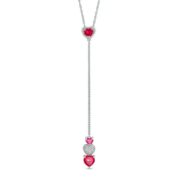 Necklaces Goldia HeartShaped LabCreated Ruby and 01 CT TW Diamond Y Necklace in Sterling Silver 24 Necklaces Goldia HeartShaped LabCreated Ruby and 01 CT TW Diamond Y Necklace in Sterling Silver 24