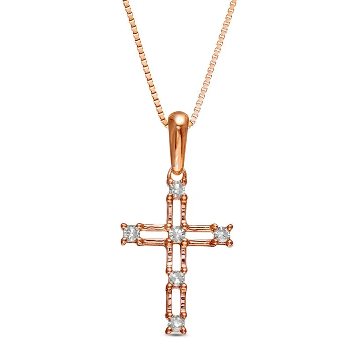 Necklaces Goldia Natural Diamond Accent Bamboo Cross Pendant in 10K Rose Gold Necklaces Goldia Natural Diamond Accent Bamboo Cross Pendant in 10K Rose Gold