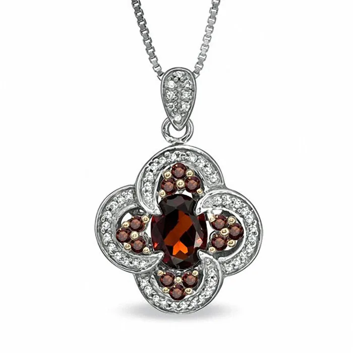 Necklaces Goldia Oval Garnet and 033 CT TW Enhanced Red and White Natural Diamond Pendant in Sterling Silver Necklaces Goldia Oval Garnet and 033 CT TW Enhanced Red and White Natural Diamond Pendant in Sterling Silver