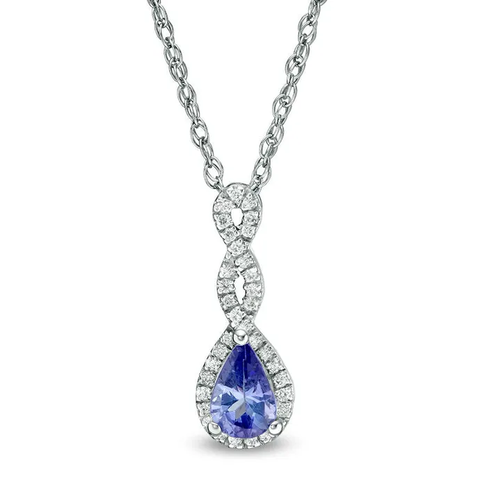 Necklaces Goldia PearShaped Tanzanite and 01 CT TW Natural Diamond Infinity Twist Pendant in 10K White Gold Necklaces Goldia PearShaped Tanzanite and 01 CT TW Natural Diamond Infinity Twist Pendant in 10K White Gold
