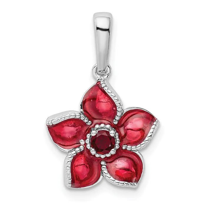 Necklaces Goldia Sterling Silver Created Ruby and Enamel Flower Pendant
