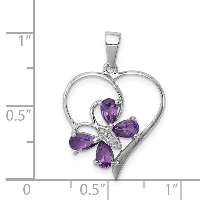 Necklaces Goldia Sterling Silver RH Plated Amethyst and Diamond Butterfly Heart Pendant