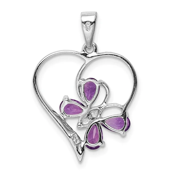 Necklaces Goldia Sterling Silver RH Plated Amethyst and Diamond Butterfly Heart Pendant