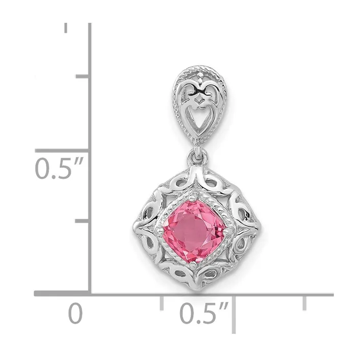 Necklaces Goldia Sterling Silver Rhodiumplated Polished Pink Tourmaline Square Pendant
