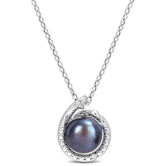 Necklaces JMS always Original AMOUR 885mm Black Freshwater Cultured Pearl and Diamond Accent Swirl Pendant with Chain In Sterling Silver Necklaces JMS always Original AMOUR 885mm Black Freshwater Cultured Pearl and Diamond Accent Swirl Pendant with Chain In Sterling Silver