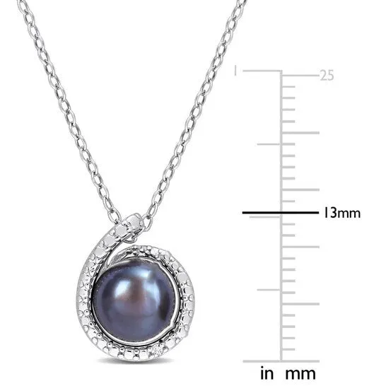 Necklaces JMS always Original AMOUR 885mm Black Freshwater Cultured Pearl and Diamond Accent Swirl Pendant with Chain In Sterling Silver Necklaces JMS always Original AMOUR 885mm Black Freshwater Cultured Pearl and Diamond Accent Swirl Pendant with Chain In Sterling Silver