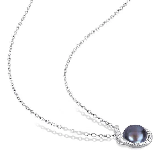 Necklaces JMS always Original AMOUR 885mm Black Freshwater Cultured Pearl and Diamond Accent Swirl Pendant with Chain In Sterling Silver Necklaces JMS always Original AMOUR 885mm Black Freshwater Cultured Pearl and Diamond Accent Swirl Pendant with Chain In Sterling Silver