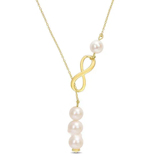 Necklaces JMS always Original AMOUR 89mm Cultured Freshwater Pearl Infinity Lariat Necklace In Yellow Plated Sterling Silver Necklaces JMS always Original AMOUR 89mm Cultured Freshwater Pearl Infinity Lariat Necklace In Yellow Plated Sterling Silver