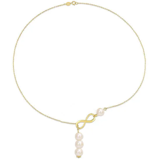 Necklaces JMS always Original AMOUR 89mm Cultured Freshwater Pearl Infinity Lariat Necklace In Yellow Plated Sterling Silver Necklaces JMS always Original AMOUR 89mm Cultured Freshwater Pearl Infinity Lariat Necklace In Yellow Plated Sterling Silver