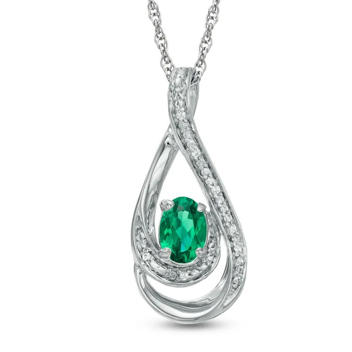 Necklaces Oval LabCreated Emerald and Diamond Accent Loop Pendant in Sterling Silver Goldia Necklaces Oval LabCreated Emerald and Diamond Accent Loop Pendant in Sterling Silver Goldia