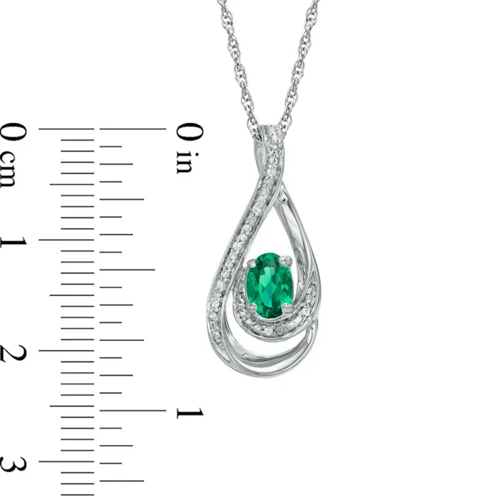 Necklaces Oval LabCreated Emerald and Diamond Accent Loop Pendant in Sterling Silver Goldia Necklaces Oval LabCreated Emerald and Diamond Accent Loop Pendant in Sterling Silver Goldia